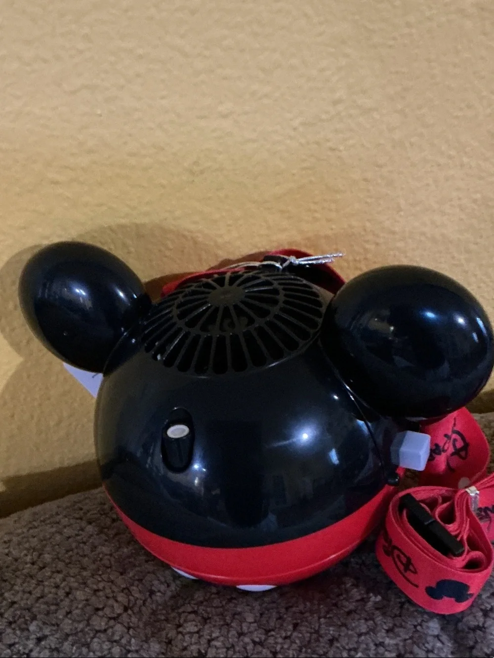 Disney Black Mickey Ear Handheld misting Fan with Red Strap nwt